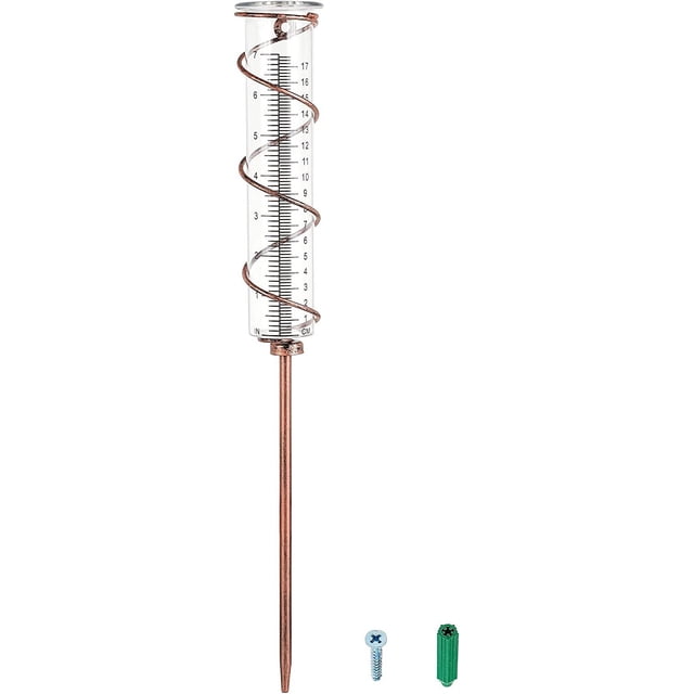 Pluviómetro de vidrio en espiral de 7 pulgadas con capacidad para lluvia, pluviómetro de bronce para jardín con marco de metal, pluviómetro de vidrio de tubo de hierro para jardín y exterior.