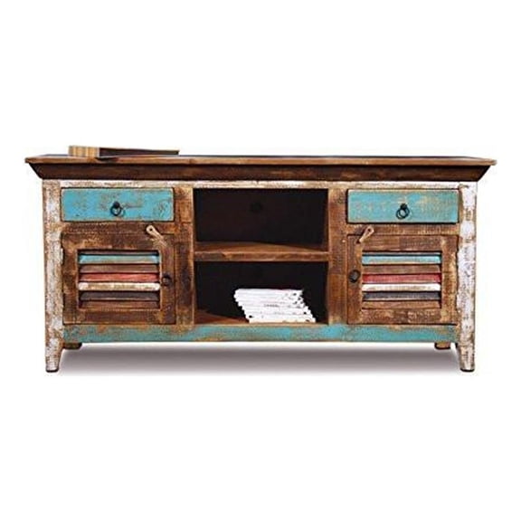 Crafters and Weavers 60" La Boca Shutter Door TV Stand in Multi-Color