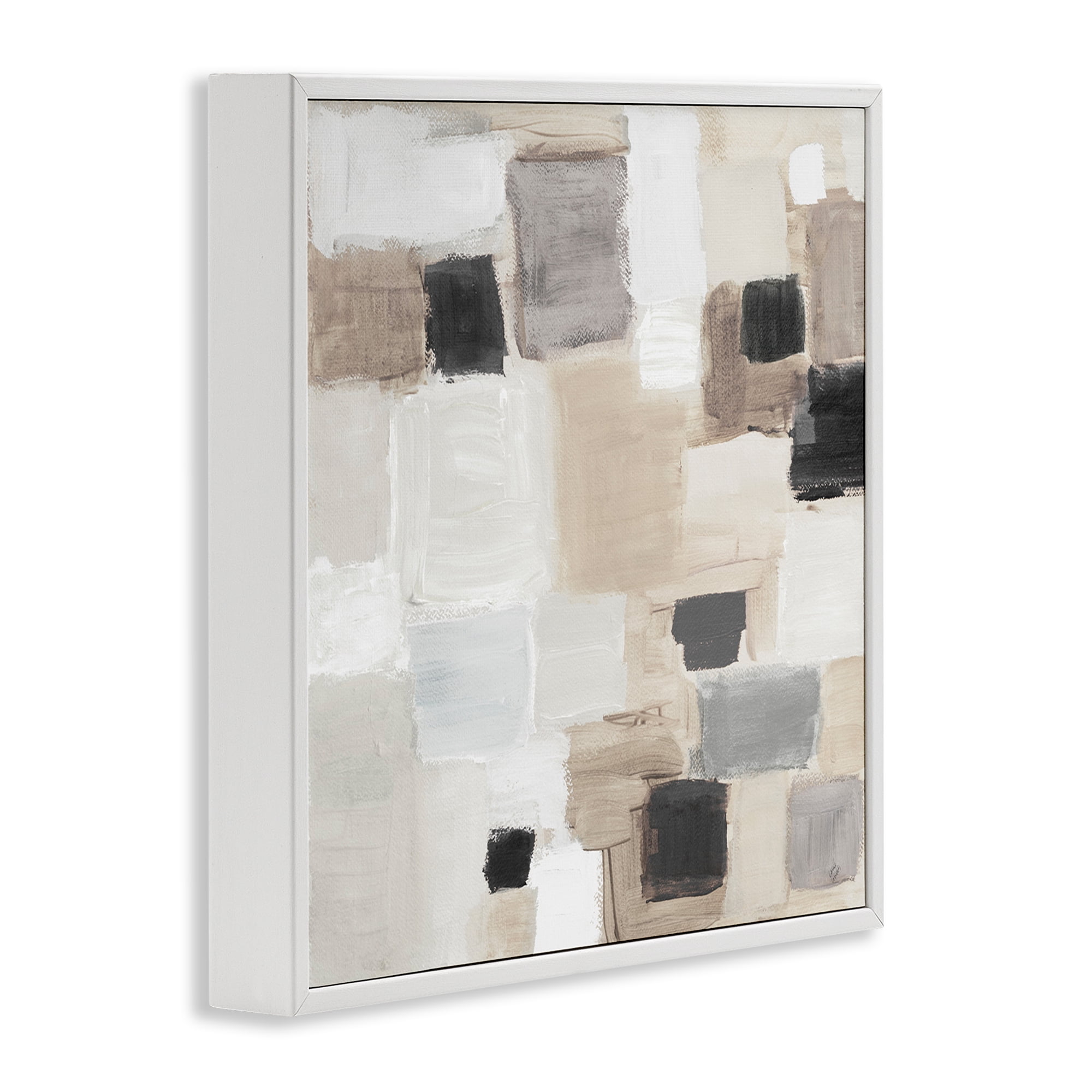Stupell Industries Neutral Square Patchwork Abstract Painting White Framed Art Print Wall Art, 24 x 24