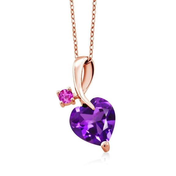 Gem Stone King 2.43 Ct Purple Amethyst Pink Sapphire 18K Rose Gold Plated Silver Pendant