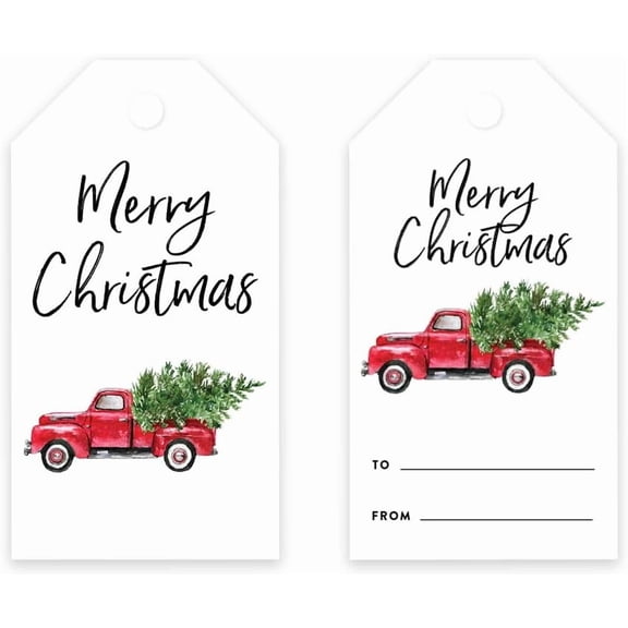 Koyal Wholesale Christmas Gift Tags Merry Christmas Vintage Red Truck Tree 60-Pack