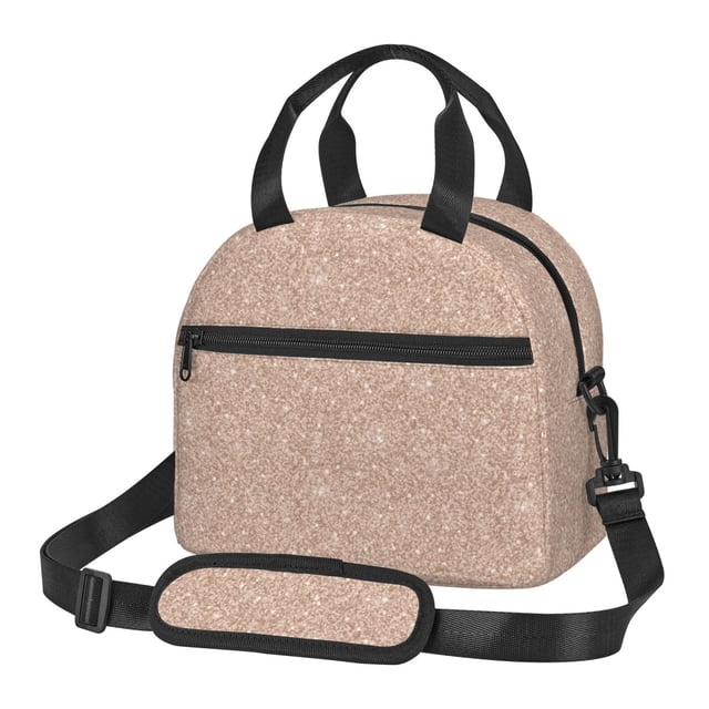 Fotbe Beige Sparkling Glitter Bolsa de Almuerzo con Estampado, Lonchera Aislada, Contenedores de Comida Reutilizables Tipo Cooler a Prueba de Fugas