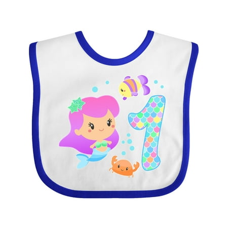 

Inktastic First Birthday Mermaid with fish and crab Gift Baby Girl Bib