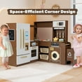 thumbnail image 2 of Costway Corner Play Kitchen with Lights & Sounds Wooden Toy Kitchen Set Storage for Ages 3+ Brown, 2 of 10