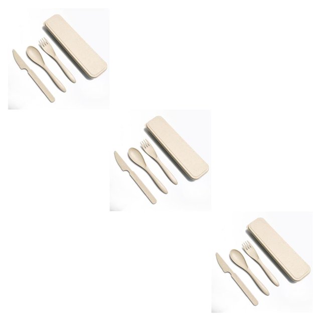 ZheElen Tableware Set Washable Solid Color Children Flatware Kit Indoor Outdoor Holiday Dinnerware with Storage Case Beige 3Set