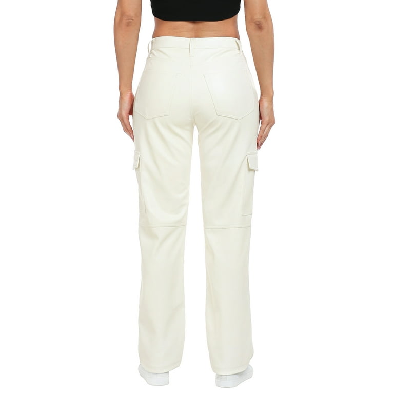 HDE Women's High Waisted Faux Leather Cargo Pants with HDE Women's High Waisted Faux Leather Cargo Pants with