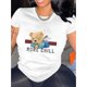 thumbnail image 1 of Playera de manga corta para mujer, estampado en color sólido, cuello redondo, estilo casual, para verano, estilo casualCreative English Bear Pattern Printed Women'S Fashionable Round Neck Short Slee, 1 of 6