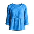 thumbnail image 5 of Uootdi Women's Tops 3/4 Sleeve Crew Neck Peplum Blouses Bohemian Casual Style Linen Blend Lightweight Breathable Relaxed Fit Shirts Gift, 5 of 6