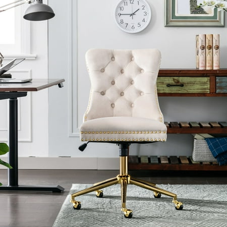 adjustable beige velvet office chair product