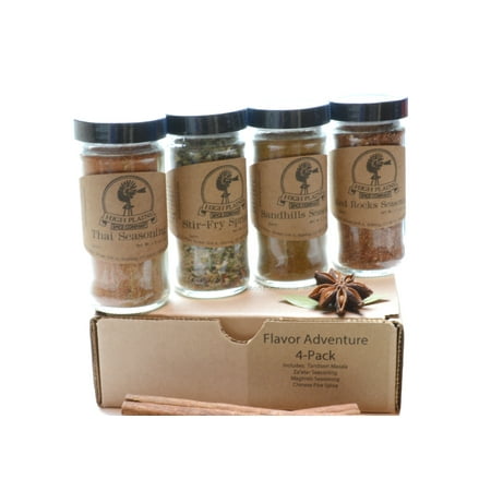 Flavor Adventure 4-Pack Gift Set of 4 ~ Gift Set by High Plains Spice Company ~ Gourmet Meat and Veggie Spice Blends & Rubs For Beef, Chicken, Veggies & All Recipes ~ Spice Blends In Colorado