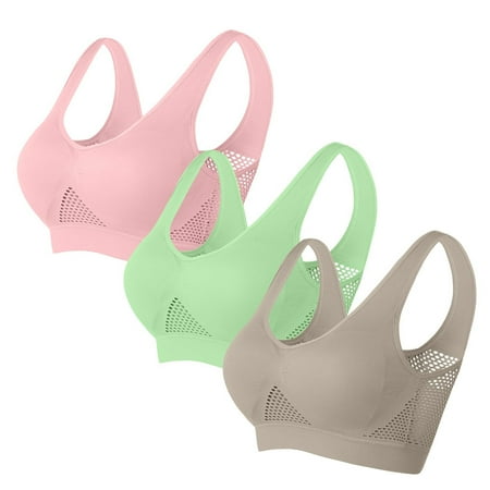 Elvqul Wireless Bras for Women Comfort Nylon Bralette Push-Up Underwear Breathable Pink 3 Pack Bras
