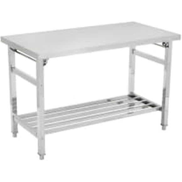 Heavy Duty Stainless Steel Folding Dining Table – Double-Tier Prep Workstation – Adjustable Undershelf – Lockable Casters – 920 lbs Capacity – Ideal for Kitchen, Restaurant, Garage