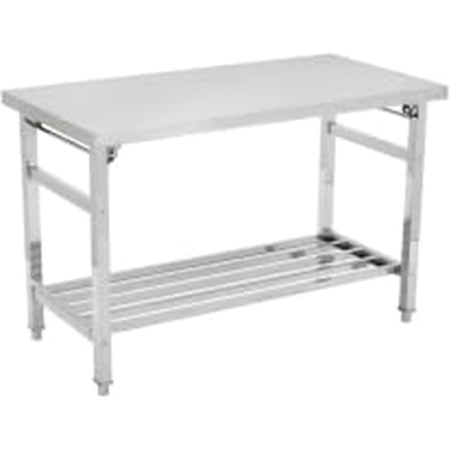 Table à Manger Pliante en Acier Inoxydable Robuste – Poste de Préparation à Deux Niveaux – Tablette Inférieure Ajustable – Roulettes Verrouillables – Capacité de 920 Lb – Idéale pour la Cuisine, le Restaurant, le Garage