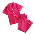 thumbnail image 3 of Kid Silky Satin Pajamas Set for Girls Boys 9M-13T Pjs Set Baby Short Sleeve pants suit Button-up Lounge Sleepwear Sets Nightwear, 3 of 10