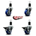 thumbnail image 2 of 3 Inch Blue Poly Wheel Swivel 1-1/2 Inch Expanding Stem Caster Set 2 Brakes SCC, 2 of 2