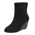 thumbnail image 4 of Oyedens Mid Calf Dress Boots for Women Black Sequin Glitter Wedding Wedge High Heel Short Boots, 4 of 5
