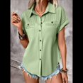 thumbnail image 4 of Camisa Plisada de Corta con Botones para Mujer, Blusa Informal de Negocios de Corte Entallado con Bolsillo, Verano 2025. Verde S, 4 of 9
