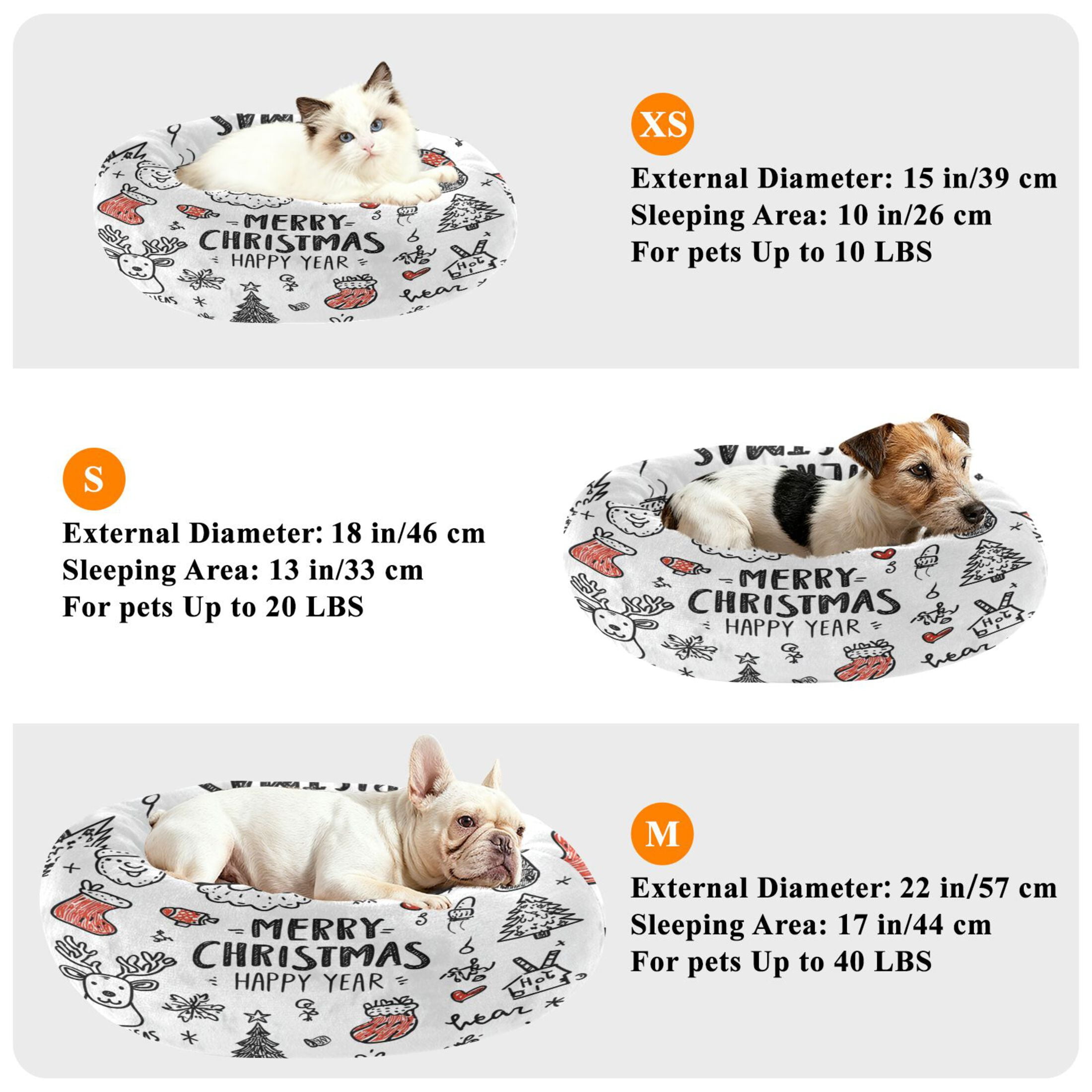 Iauyy Pet Couch Donut Cat Bed for Indoor Cats/Small Dogs Washable & Machine with Non-slip Bottom Calming Cat Furniture, New Year's Greeting Icon (M)