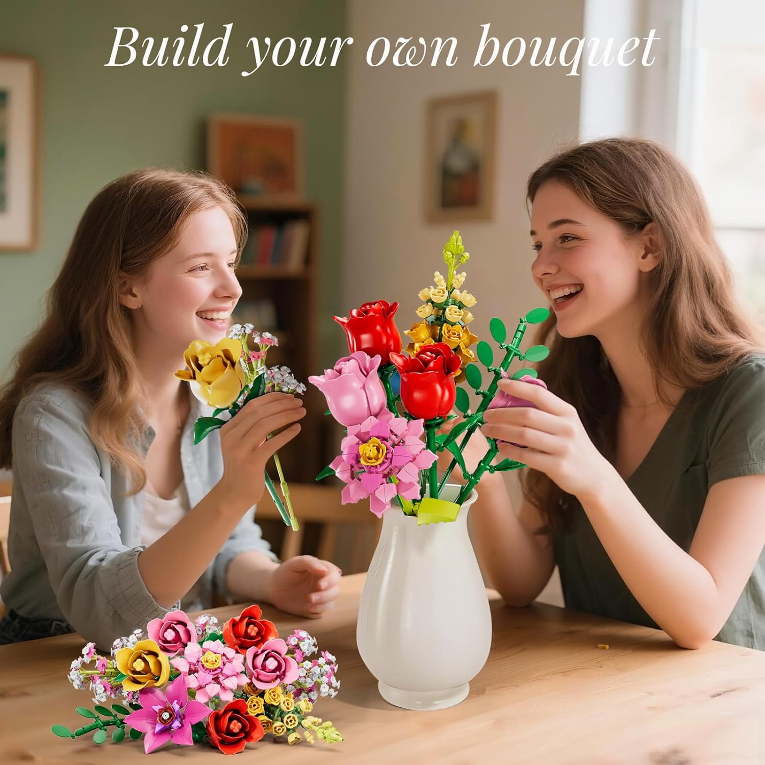 Flower Bouquet Building Set, 11 DIY Plant Bouquet Compatible with Lego, 765 PCS Flower Bouquet Building Toy for Girls Women Adults, Idea Gifts for Valentine's Day Birthdays Mother's Day