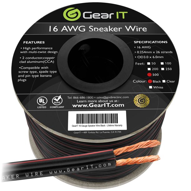 16 Gauge Speaker Wire, GearIT 500 ft 16AWG for Home Theater and Car