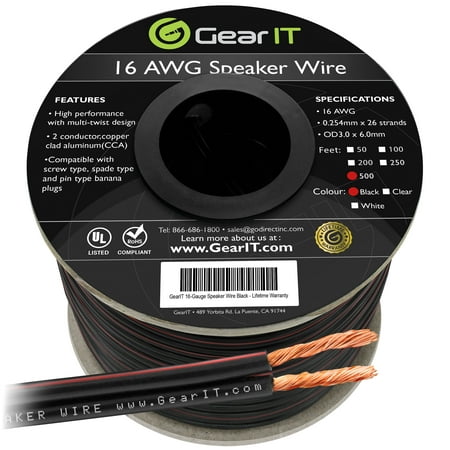 16 Gauge Speaker Wire, GearIT 500 ft 16AWG for Home Theater and Car Audio Installation High Quality Speaker Wires,