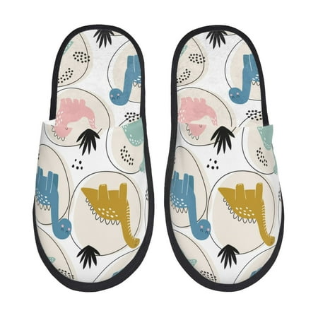 Balery Cute Dinosaurs Slient Indoor Furry Fleece Comfort House Shoes Soft Non-Slip Home Shoes Cotton slippers House Slippers-- Medium