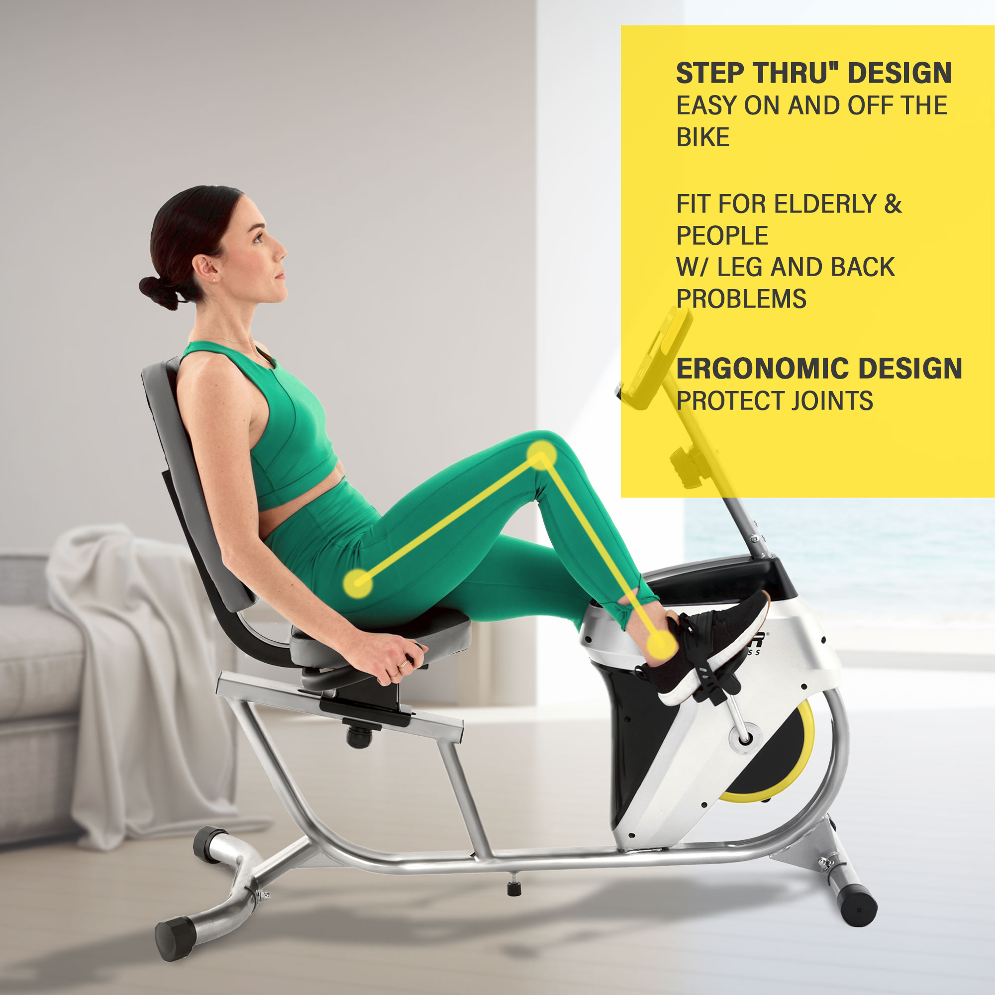 Progear Recumbent Exercise Bike Magnetic Tension "Step Thru" Design,  Mycloudfitness App - image 3 of 8