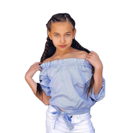 

Ma&Baby 3-11Y Kids Baby Girl s Casual Off Shoulder Striped Tee Tops Long Sleeve Bow Tie Knot T-shirt Blouse