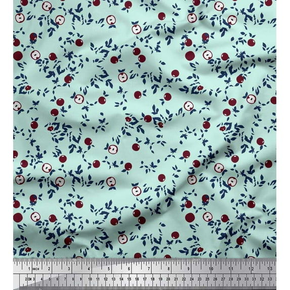 Soimoi Green Rayon Fabric Leaves & Fruits Decor Fabric Printed Yard 56 Inch Wide
