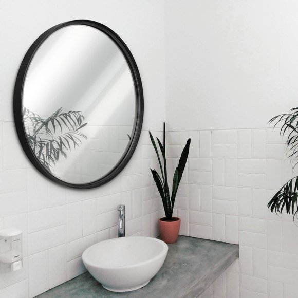 HBCY Creations Grand Miroir Rond, Miroir Mural Noir de 27,5 Pouces pour Entrée, Salle de Bain, Salon et Plus, Miroir Moderne Minimaliste pour un Design et une Déco Rustiques et Bohèmes
