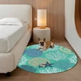thumbnail image 3 of Coastal Ocean Round Living Room Rugs 5 ft, Starfish Shell Coral Green Texture Washable Area Rug with Non-Slip Sturdy Edge Binding Round Carpet for Entryway Kitchen Bedroom Bathroom, 3 of 9