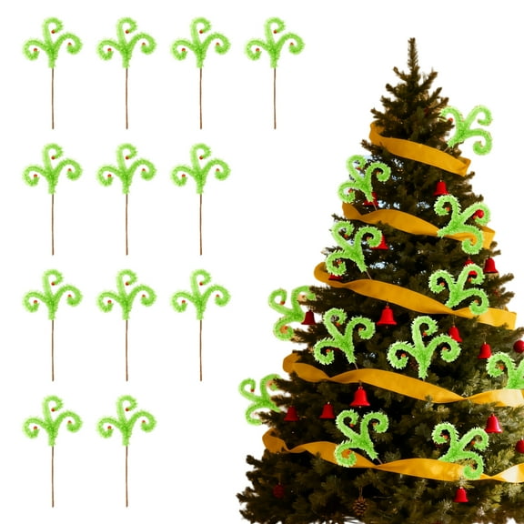 BTIZTLLA 12 Pcs Christmas Tree Topper 16'' Lime Green Curly Tree Picks with Red Ball Xmas Artificial Green Stems for Christmas Home Wreath Craft Decoration Supplies (A)