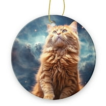 Orange Cat With Long Fur Standing Upright And Looking Up - Christmas Ornament Xmas Keepsake Ceramic Ornaments Holiday Decorations for Tree Christmas Gift Ideas 2.95in