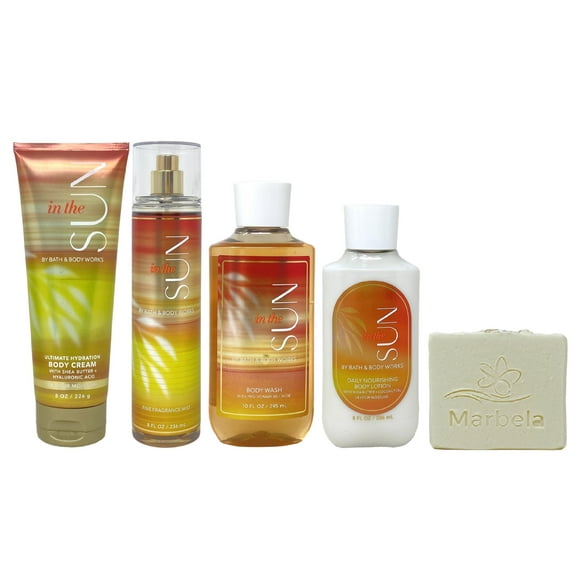 Bath & Body Works In The Sun Deluxe Gift Set - Body Cream - Fragrance Mist - Body Wash and Body Lotion with a Natural Oats Bar Soap - Full Size