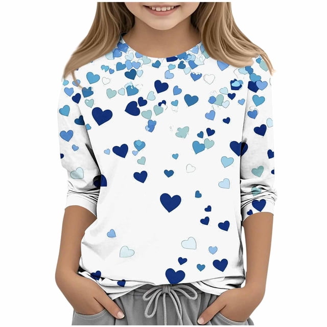 Chemises à Manches Longues, Vêtements pour Enfants avec Imprimé Cœur, Manches 3/4, Col Rond, Élégant et Décontracté