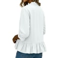 thumbnail image 5 of CLOISE 3/4 Length Sleeve Womens Tops Blouses Dressy Casual Plus Size Ruffle Shirts Solid Color V Neck Pullover Cotton Blend Elegant Fall Clothes White XL, 5 of 6