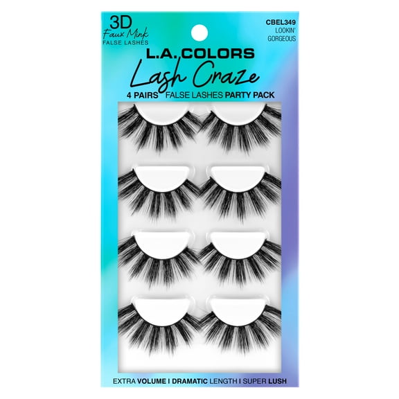 L.A. COLORS Eyelash, Lash Craze, Lookin' Gorgeous, 4 pairs