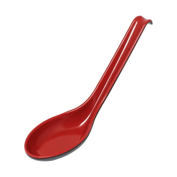 Excellante Two tone melamine dinnerware collection 0.6 oz, 6" x 1 3/4" soup spoon, red/black, comes in dozen