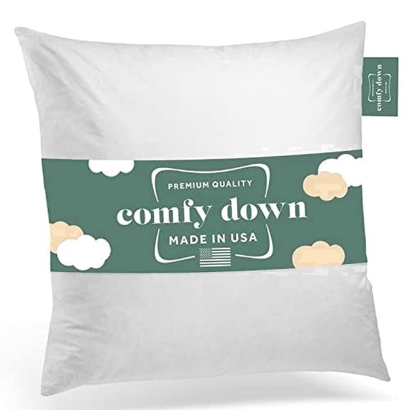 ComfyDown 22x22 Throw Pillow Insert, Down & Feather Fill, 100% Cotton Cover, Made in USA – Premium Soft Decorative Pillow Form Sham Stuffer for Bed, Sofa & Couch