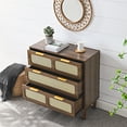 thumbnail image 3 of 31" Rattan Dresser, Modern Storage Chest with 3 wide Drawers and Metal Handles, Farmhouse Wooden Storage Drawer Chest for Bedroom, Living Room, Hallway, Entrance, Walnut, 3 of 9