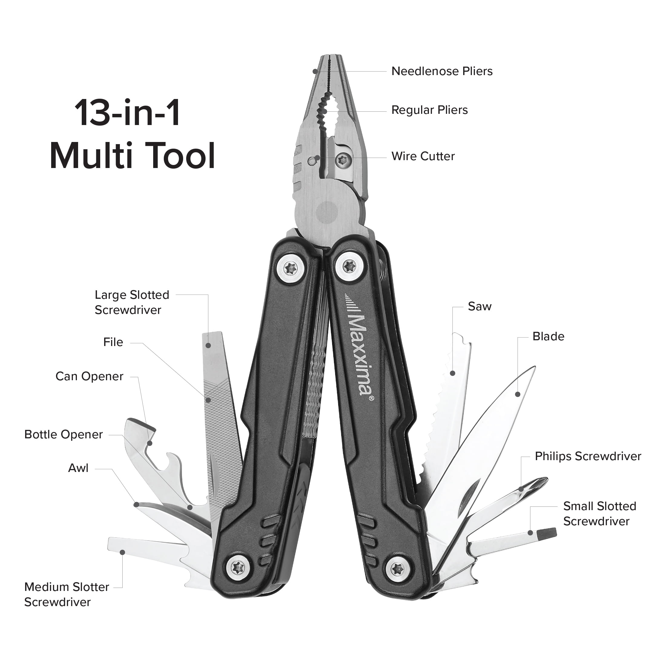 13-in-1 Multi Tool, Full Size Professional EDC Tool, Pocket Knife, Pliers, Screwdriver
