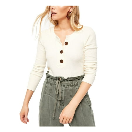 FREE PEOPLE Womens Ivory Long Sleeve V Neck Sweater Size: XS