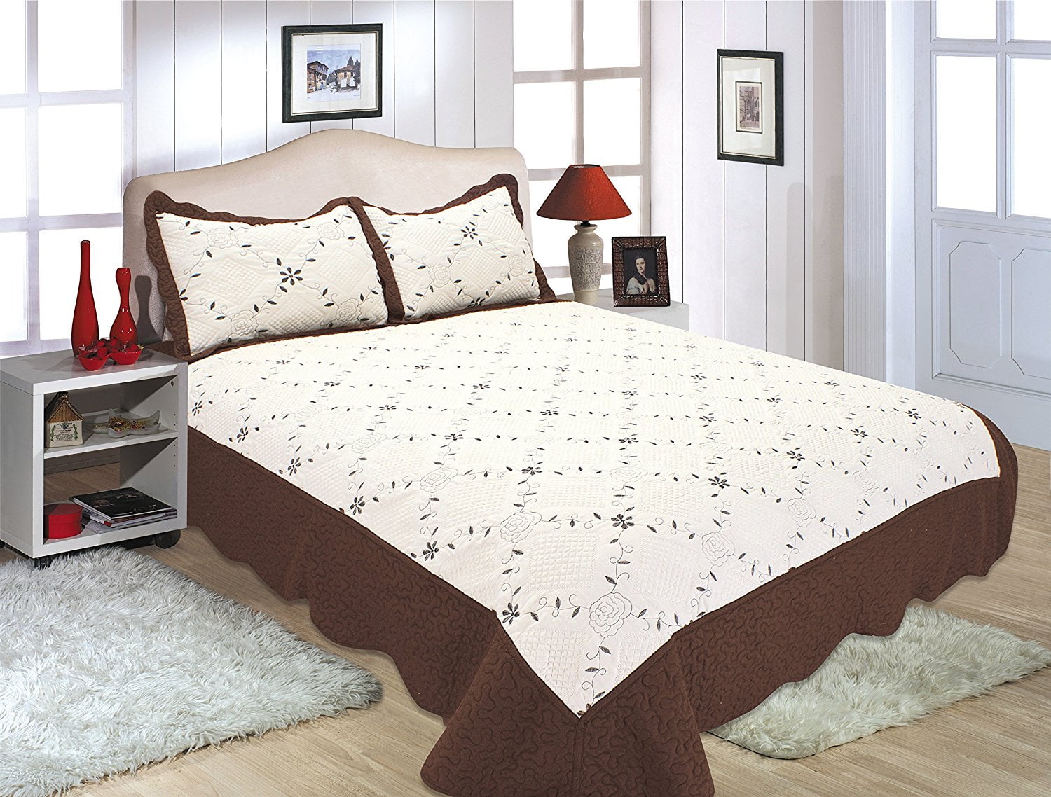 All For You 3pc Reversible Quilt Set Bedspread And Coverlet 3 Diffe Sizes Brown Chocolate Cream White Color Full Queen 86 X With