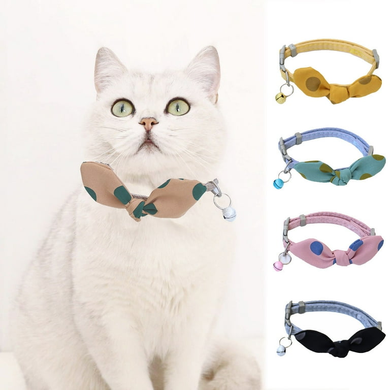Pet Enjoy Cute Bunny Ears Bowtie Cat Collar with Bell Solid Color