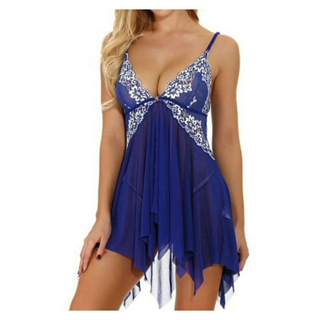 

DENGDENG Women Sexy Lace Mesh Babydoll Nightgowns Front Closure Bodysuit