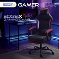 thumbnail image 2 of Gamer Gear EdgeX LED Ergonomic Gaming Chair with Adjustable Padded Headrest, Vibrating Lumbar Pillow, Extendable Padded Footrest, Black and Red, 2 of 13