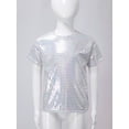 thumbnail image 3 of YUUMIN Kids Boys Girls Sparkly Sequin Dance Tops Round Neck Short Sleeve T-Shirts Stage Performance Silver 130, 3 of 6