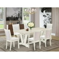 thumbnail image 2 of East West Furniture 7-Pc Dinner Table Set Includes a Modern Dining Table and 6 Cream Linen Fabric Dining Chairs with Stylish Back - Wire Brushed Linen White Finish, 2 of 2