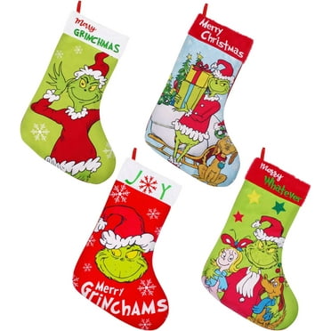 4 Pack Grinchs Stocking,10 Inch Grinchs Christmas Stockings Whoville Decorations for Family Holiday Party Decor