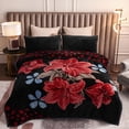 thumbnail image 2 of MERRY HOME Full/Queen Size Fleece Blanket For Bed, A & B Patterns Soft Warm Floral Blanket, Microfiber Plush Middle Weight Bed Blanket For All Season, Black Background Red Rose/Lily, 5LB, 75"x87", 2 of 8